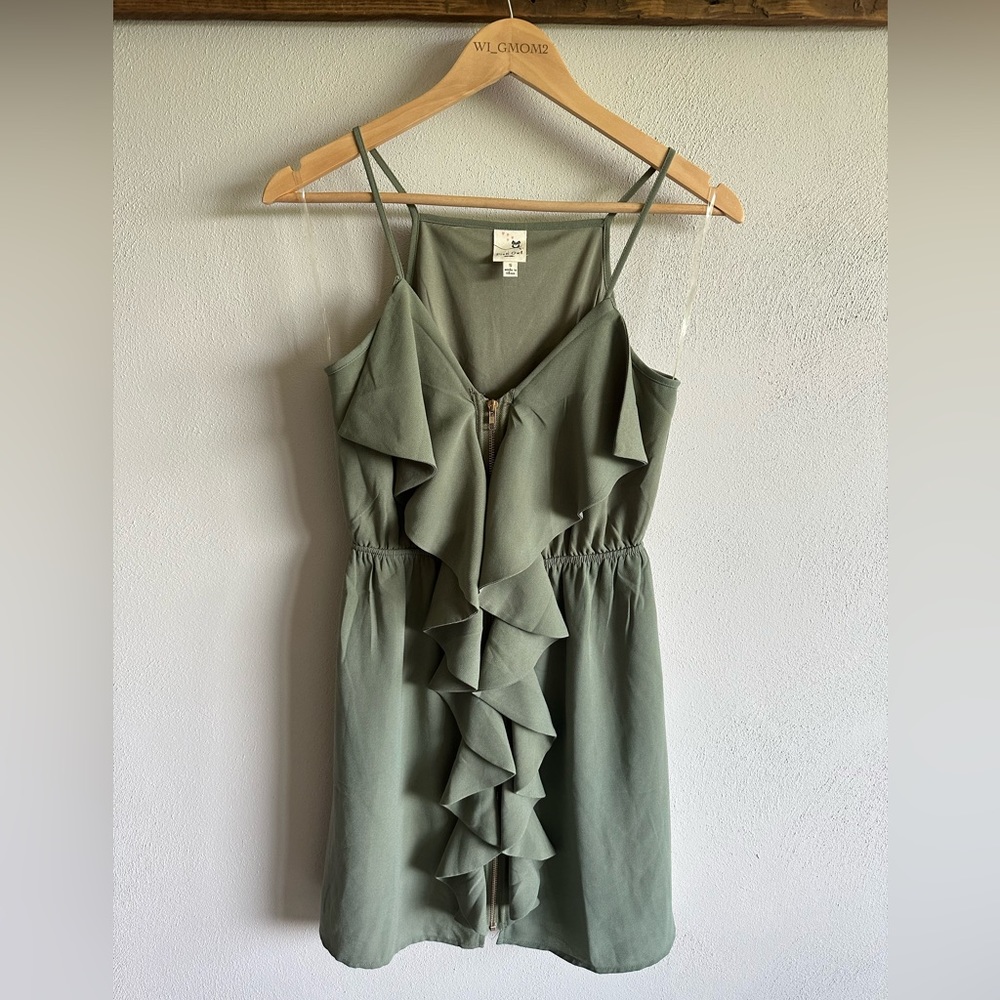Army Green Full Zip Womens‎ Ruffle Wedding Guest Shower Dress Pink Owl Small